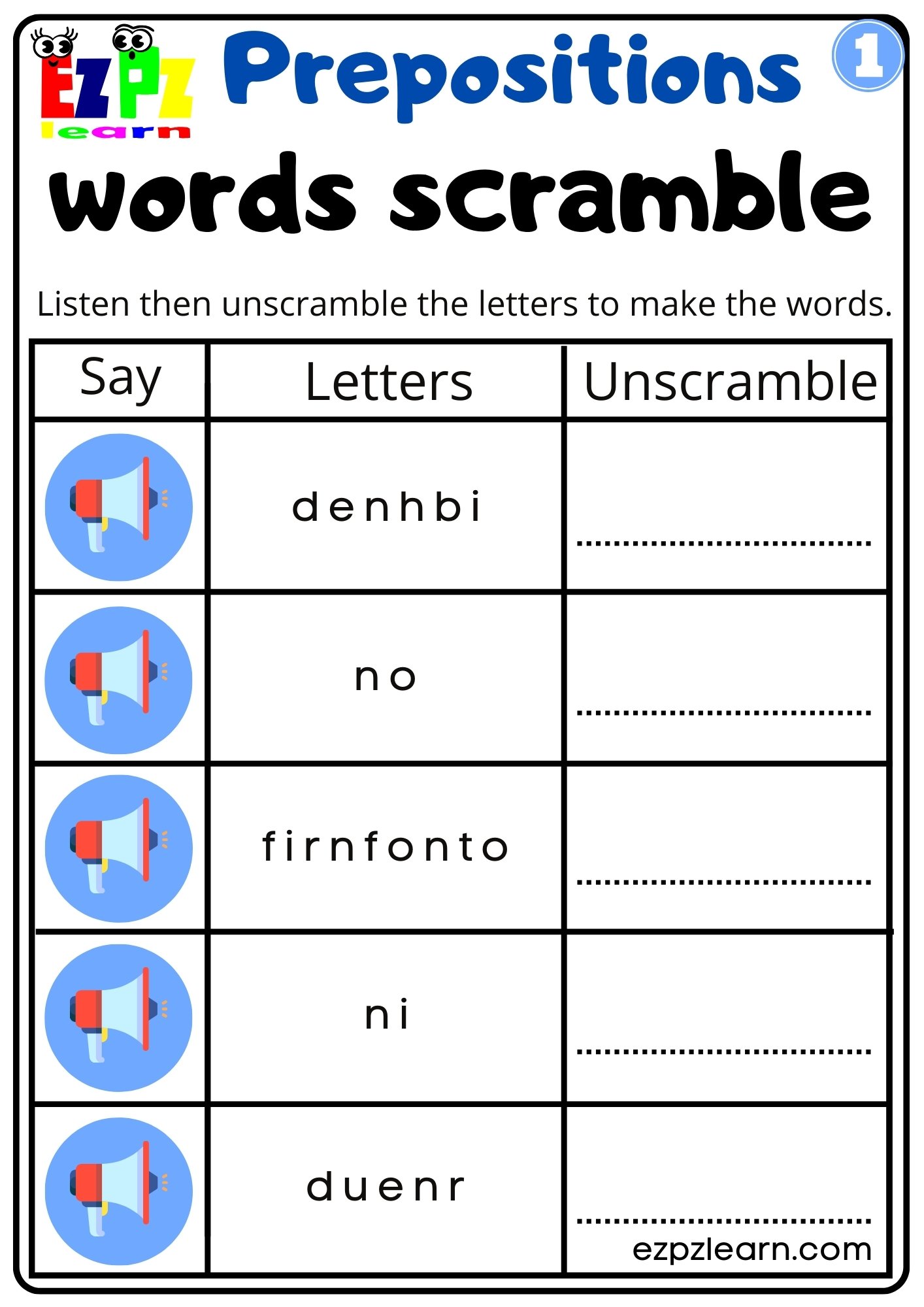 Prepositions Of Place Vocabulary Interactive Worksheet Listen